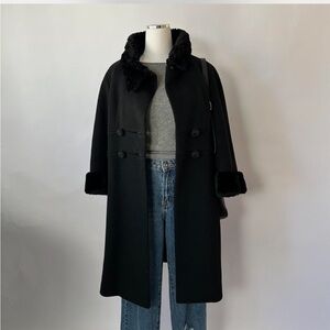 Vintage 1960’s Black wool overcoat with faux fur trim.
